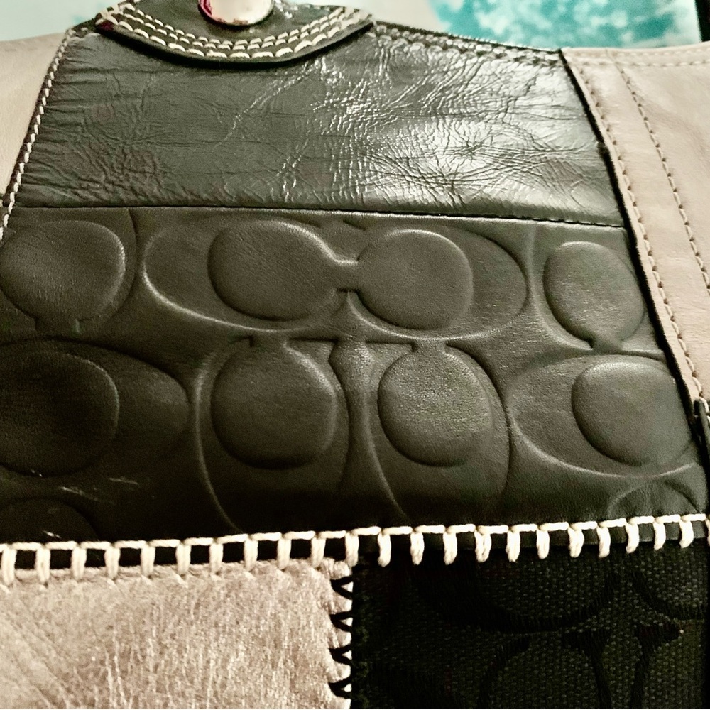 Coach Black And Gray Leather Patchwork Handbag Pu… - image 8